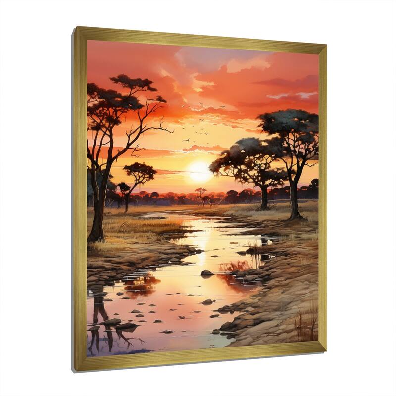 Designart "African Sunset Oasis II" African Art Framed Canvas Print